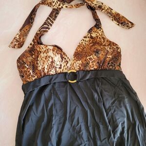 Jaclyn Smith 6 Cheetah swimsuit one piece dress animal print padded halter top